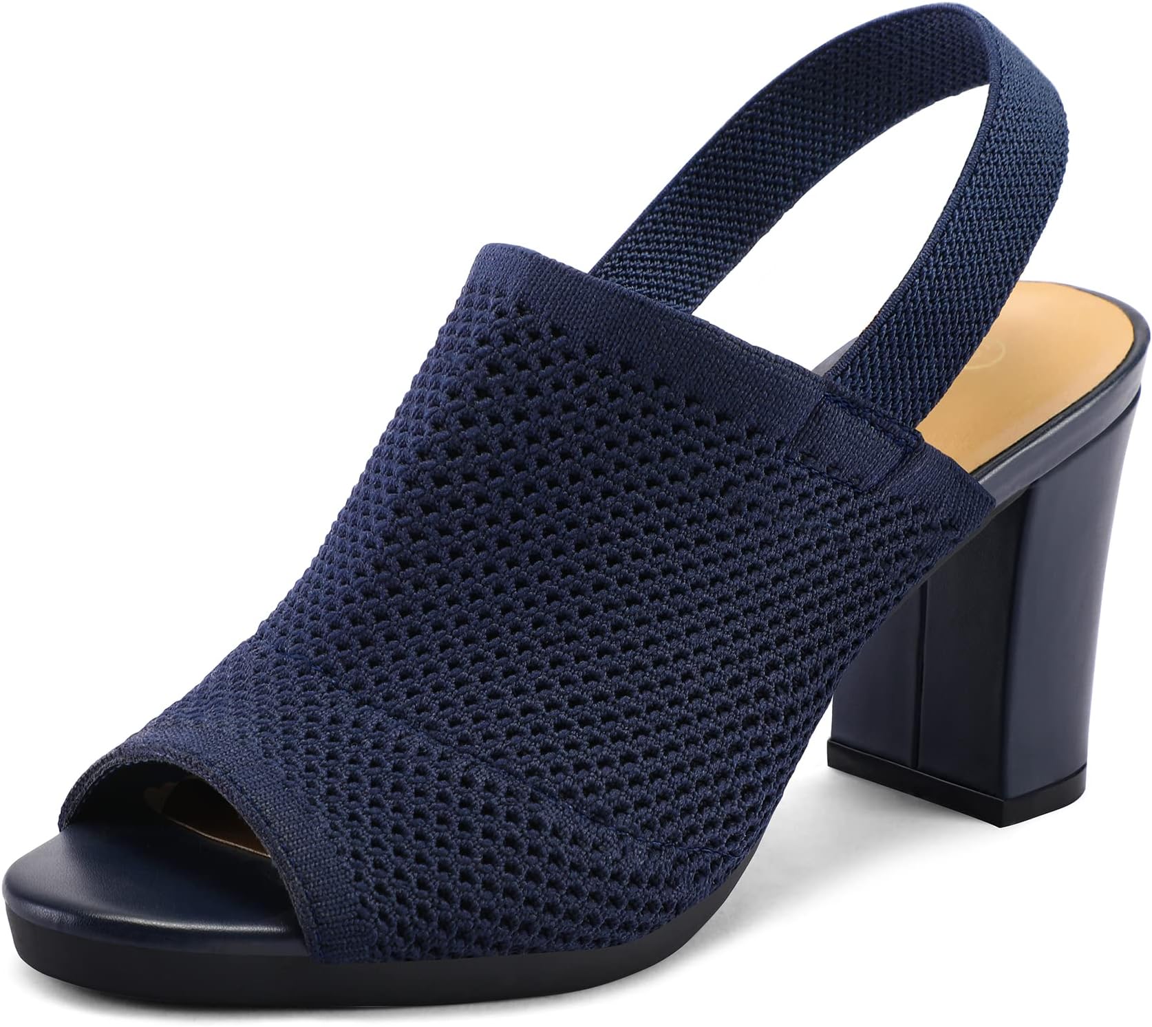 Women's Knit Chunky Block High Heels Elastic Slingback Open Toe 3 Inch Heeled Sandals