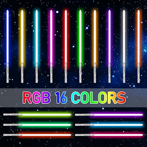 Miniatura 5 de ELESKOCO Dueling - Sable de luz suave y resistente, sables de luz de metal con control de movimiento con 12 fuentes de sonido, RGB 16 colores