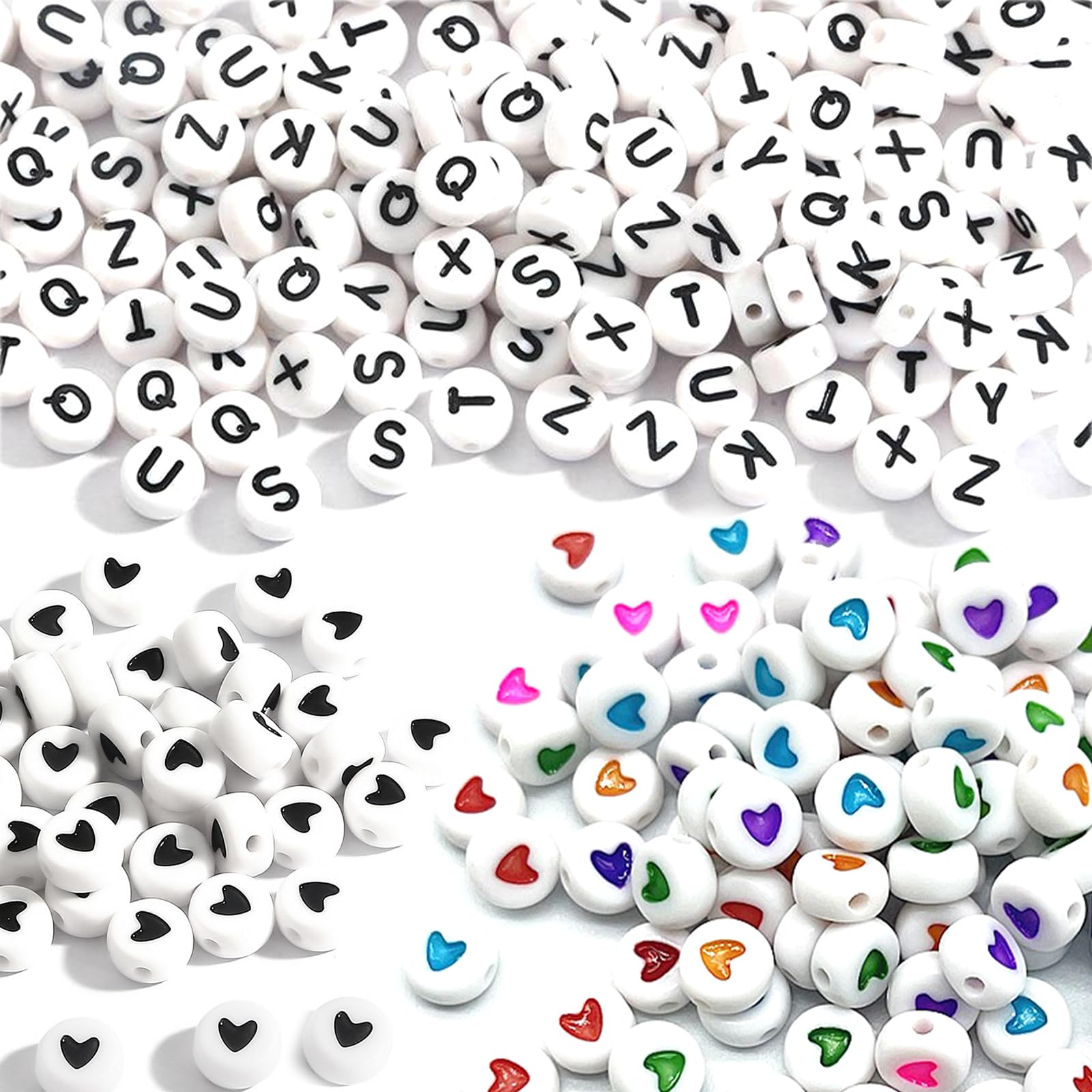 Letter Beads for Bracelet Making 600 Pcs Alphabet Bead Letters White Round Heart Beads for Friendship Name Bracelet Making 4 * 7mm