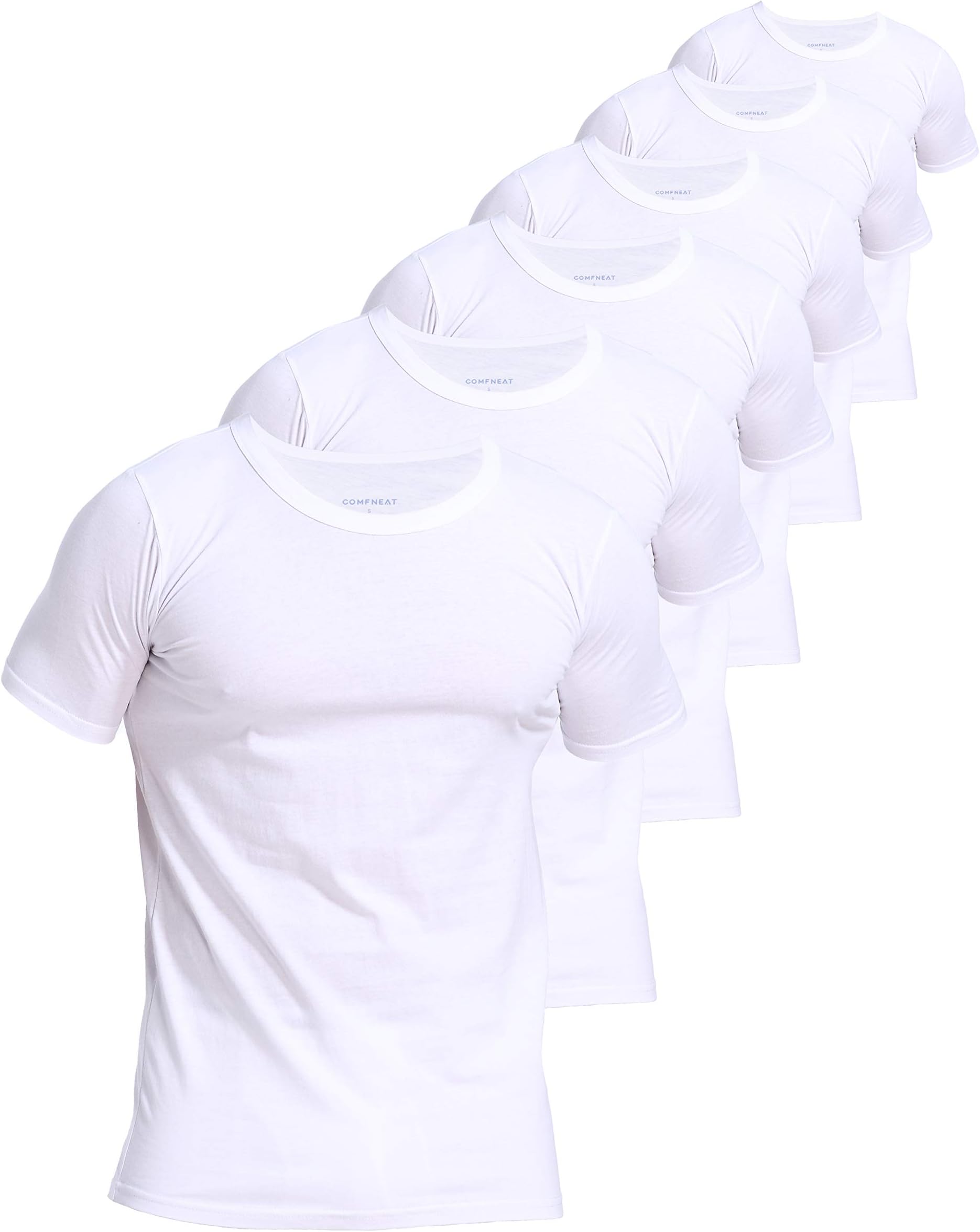 Men's 6-Pack Invisible Enlarged Collar Undershirts 100% Cotton Comfy Crew Neck T-Shirts