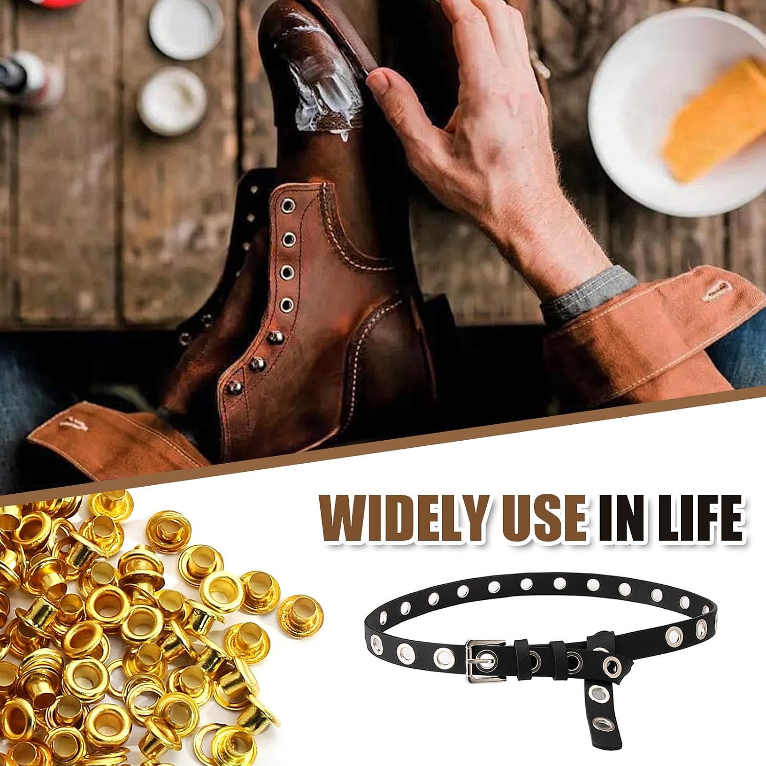 Bonsicoky 150 Sets 3mm ID Grommets Eyelets with Washers - Self Backing Eyelets for Canvas, Shoes, Clothing, Fabric, Leather and Bags - Gold