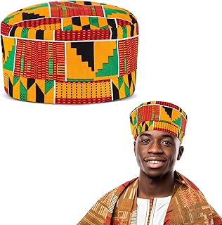 JenPen African Kente Kufi Hat for Men Black History Month Style Ghana Traditional Accessory