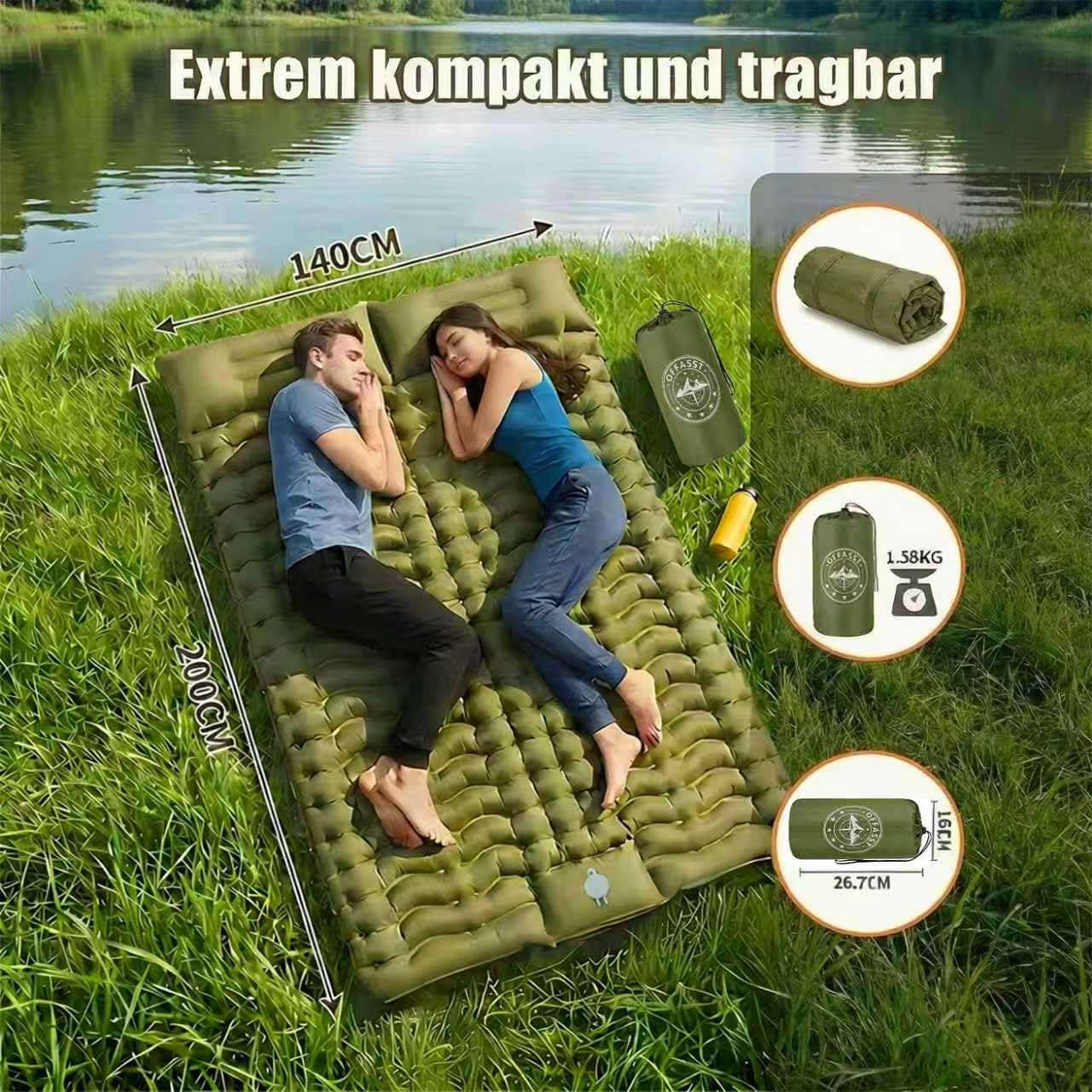 Matelas pour 2 Personnes, Double Matelas de Camping épais - Matelas Gonflable Ultra léger - Matelas Gonflable pour Le Camping, l'extérieur - pour la Plage et la randonnée - avec Pompe
