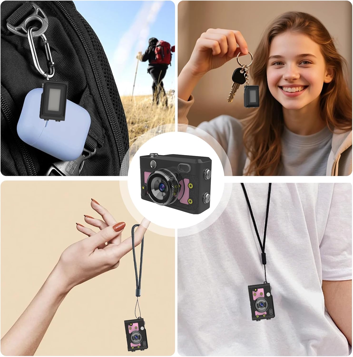 Mini Keychain Camera 64GB, 1080P Mini Retro Photo Video Camera, 120 Minute Battery Life Portable Tiny Digital Cam, Micro Video Camcorder for Travel Students Children, Pink