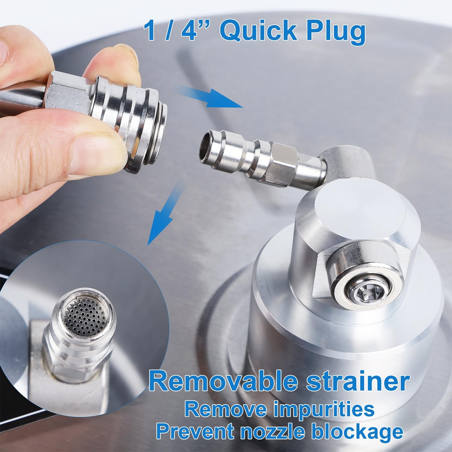 Biswing Limpiador de Superficies de Acero Inoxidable a presión de 15 Pulgadas con 3 Ruedas y Conector rápido de 1/4 Pulgadas, Accesorio de Lavadora eléctrica con 2 Varillas de extensión, 2 boquillas