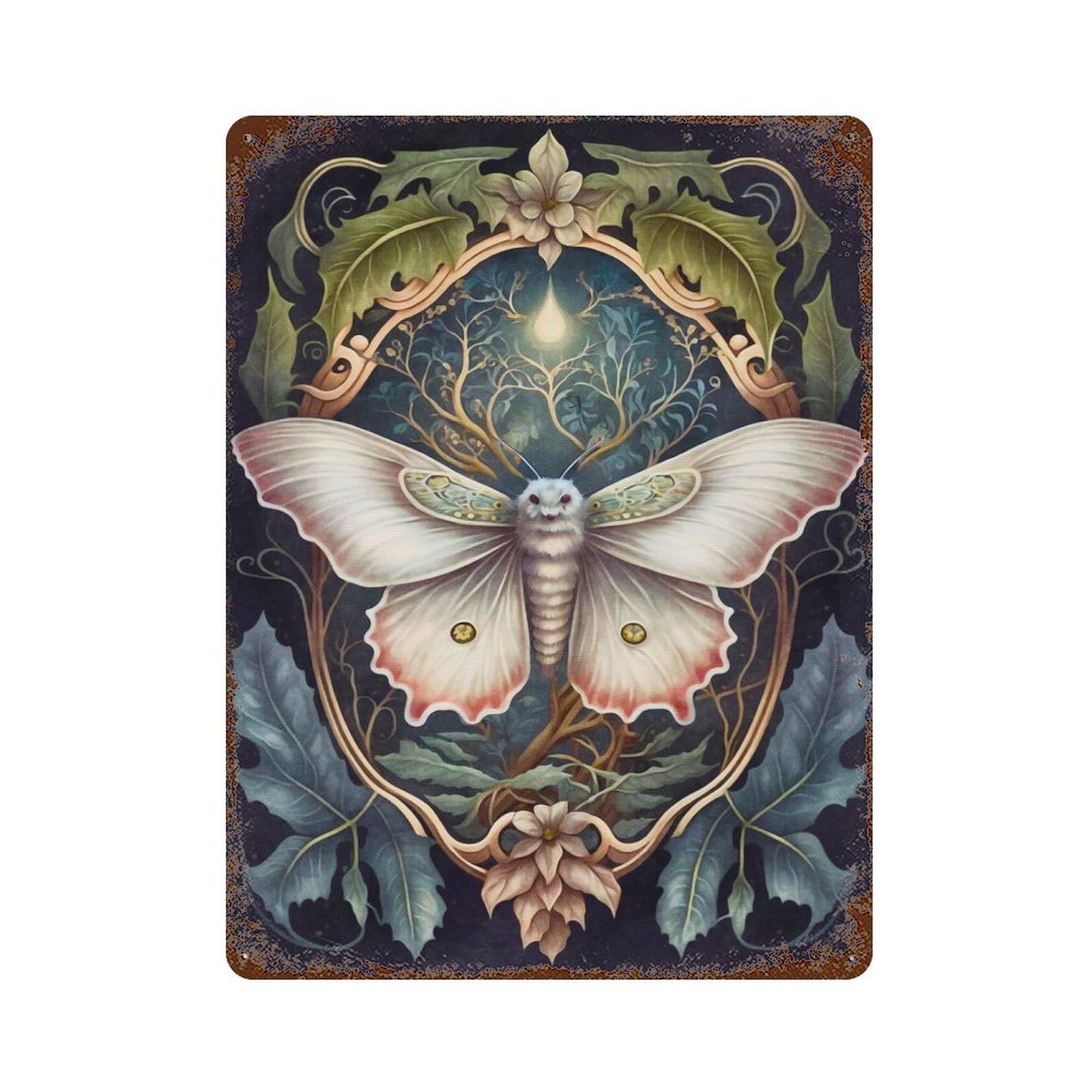 Garage Style The Moth Rusty Metal Tin Sign 15.7"x11.8", Farmhouse Wall Decor for Bar And Workshop