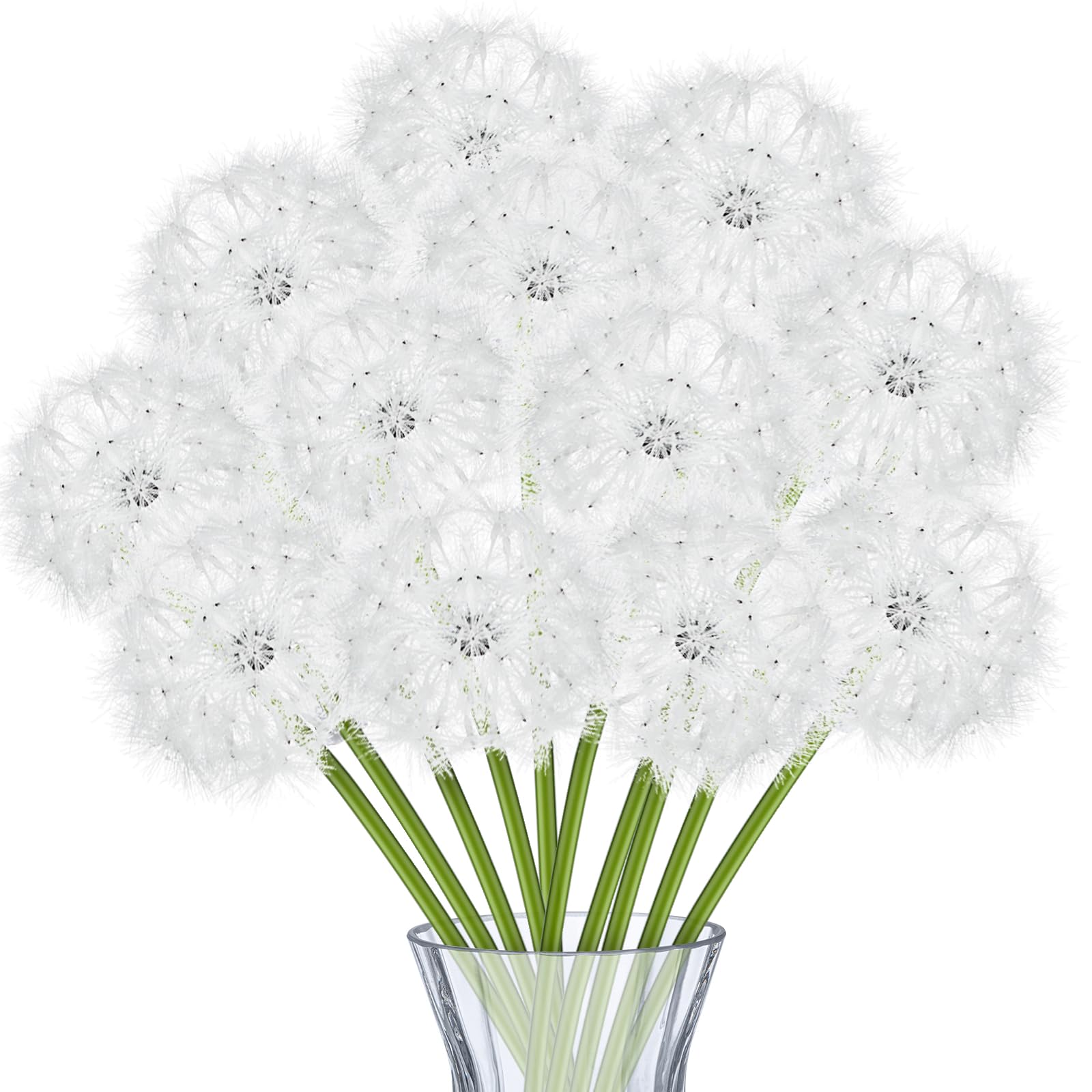 Thiccywoov 12 Pcs Artificial Dandelion Flower Faux Dandelion Long Stem 27.5 Inch Fake Dandelion Flowers Realistic White Dandelion Balls Picks for