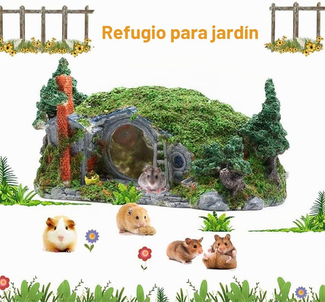 OMEM Casa de Escondite de Reptiles, Hámster, Tortuga, Gecko, Serpiente Oculta Roca de Plantas Artificiales, Decoración de Tanque de Peces de Hábitat Humidificado