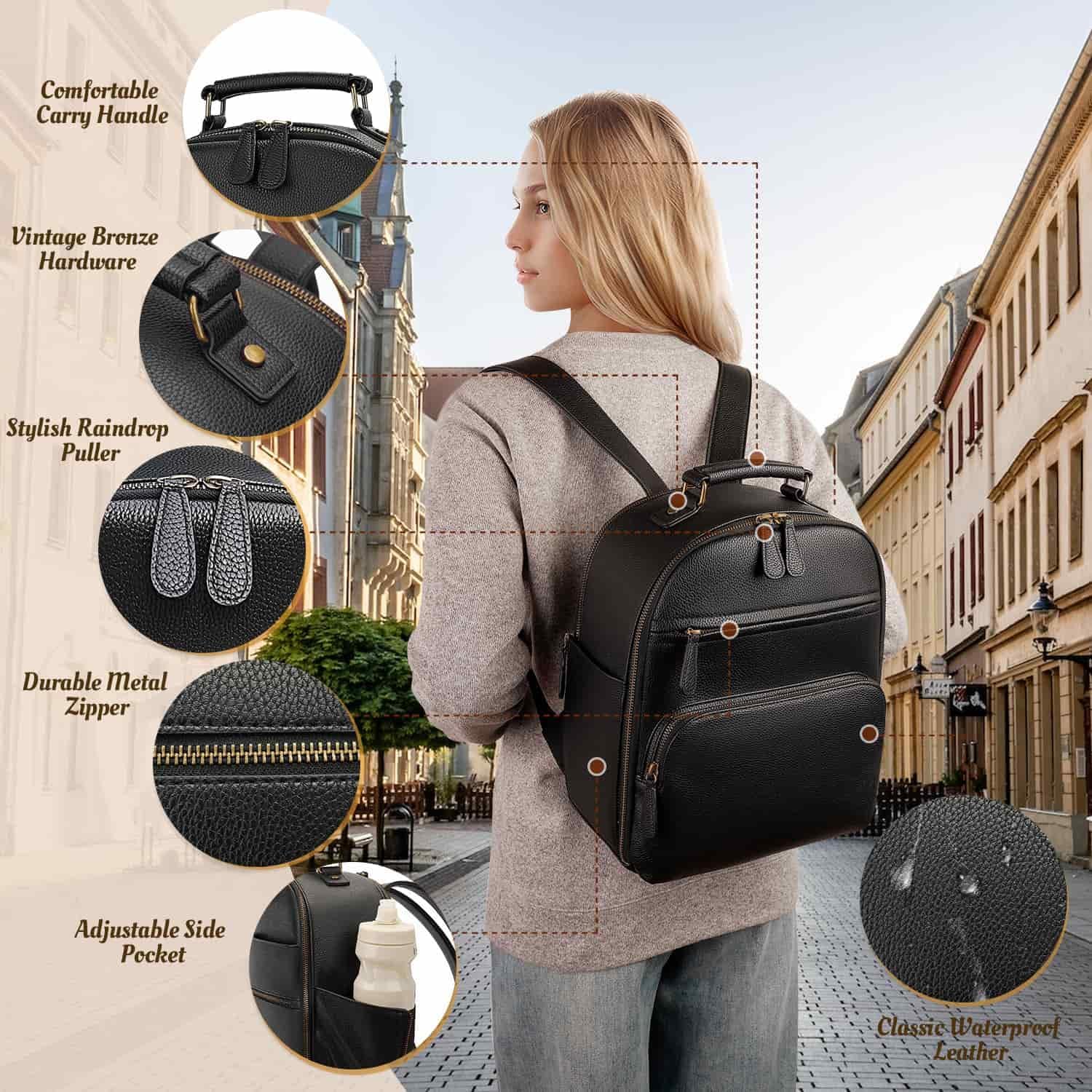 Small Camera Backpack Classic PU Leather for DSLR, Professional Camera Bag for Photographers with 11 Inch Pad/Tablet Compartment Small 10L Black - Image 4