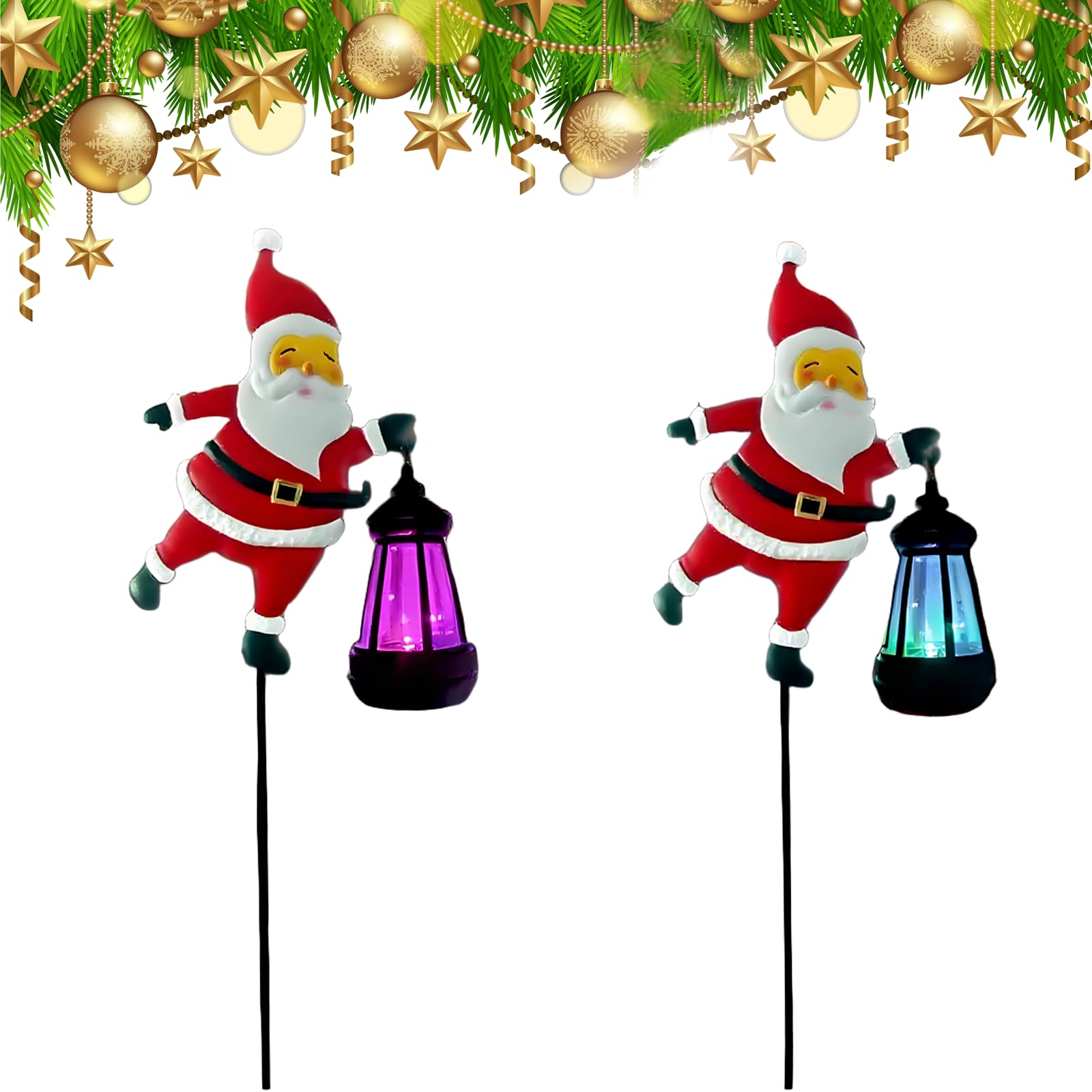 Christmas Santa Solar Kettle Lights Garden Lawn Decorative Lights, Vintage Metal Solar Santa Claus Watering Can with LED Light,Unique Xmas Gifts,Waterproof Outdoor Lantern Decoration (Colourful-2pcs)