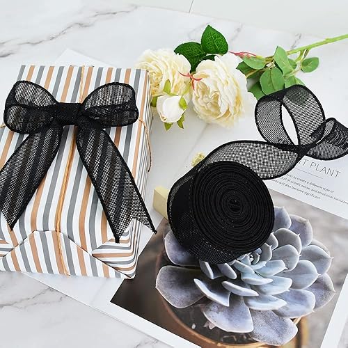 Miniatura 4 de TONIFUL Cinta de arpillera con alambre, cintas de arpillera sintética de 1-12 pulgadas, cinta de yute para Navidad, decoración del hogar, envoltura