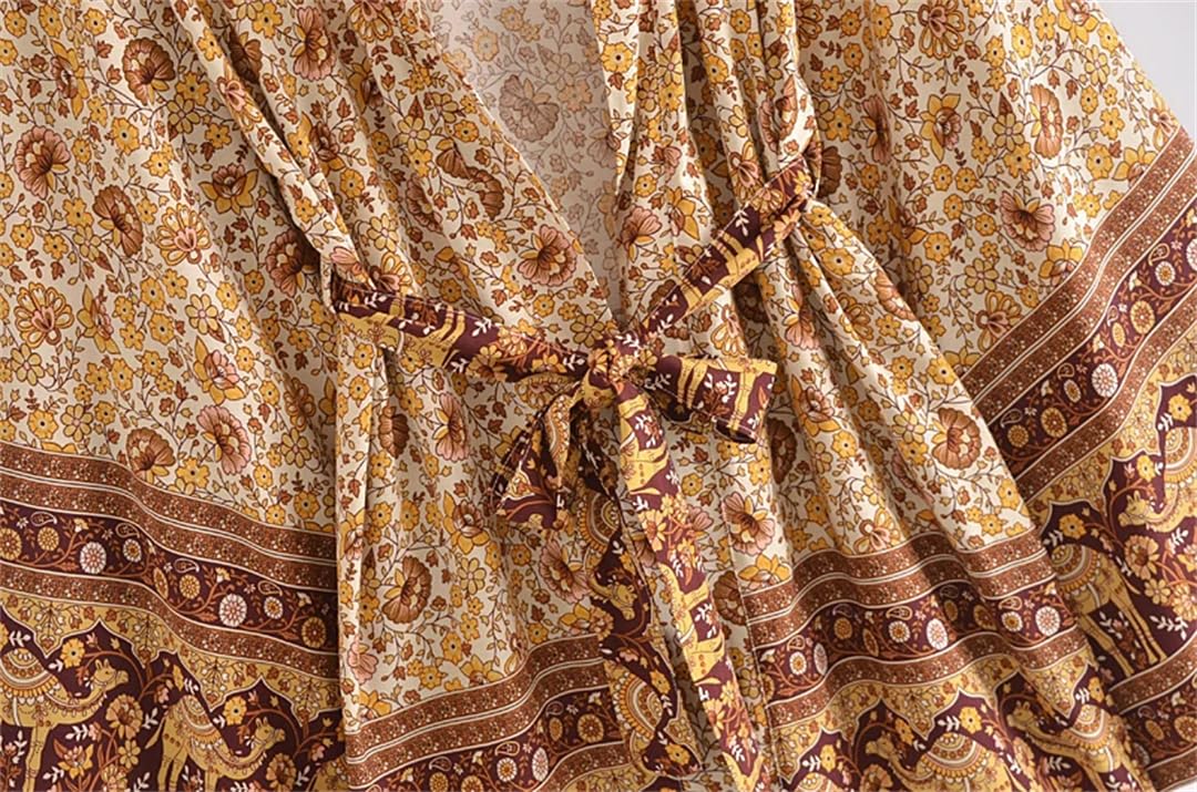 Disimlarl Kimono da spiaggia con stampa a pipistrello, da donna, con scollo a V, in rayon e cotone