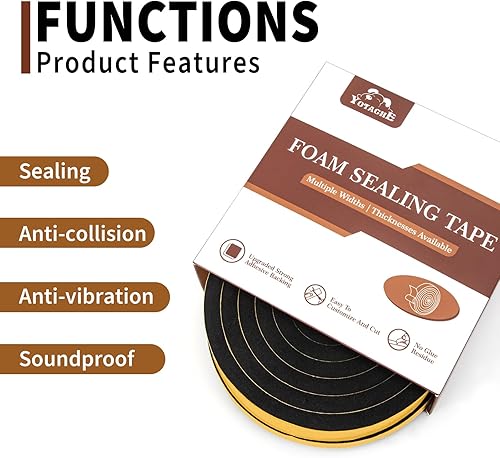 Miniatura 5 de Yotache Cinta de Espuma Autoadhesiva para Juntas 2 Rollos 12" A X 12" G (Nueva Artesanía Adhesiva) para Puertas Insonorización Tira de Sellado