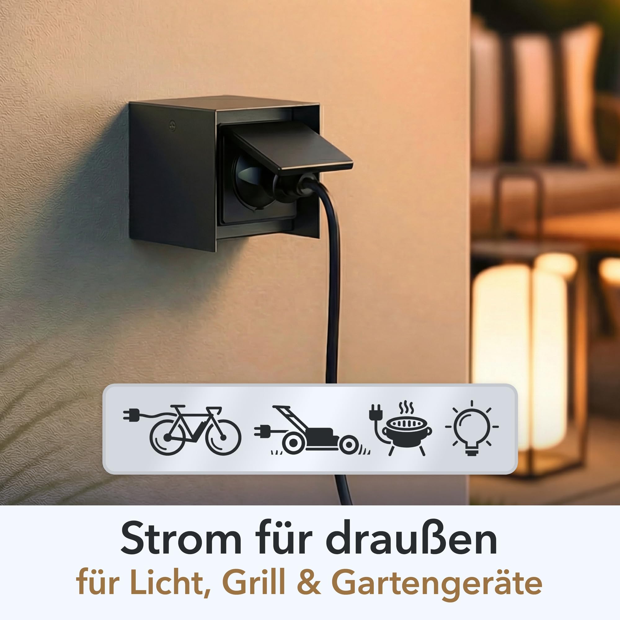 ledscom.de Toma de corriente exterior de 1 salida, 4 unidades, modelo STEDDA, IP44, acero inoxidable negro, tomas de corriente para jardín, terraza y exteriores