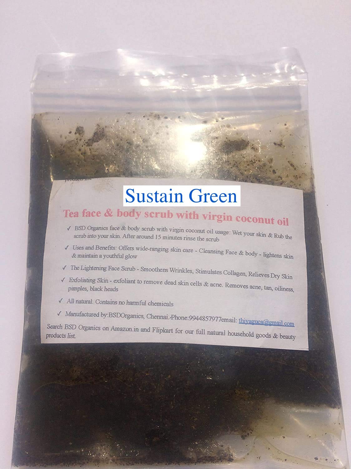 BSD Organics Sustain Green Tea face & body scrub with virgin coconut oil (200 gram)-image-17