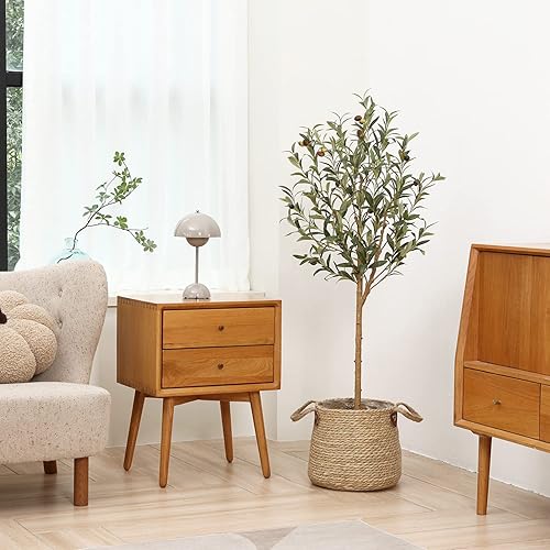 Miniatura 3 de LOMANTO Olivos artificiales para interiores, plantas de olivo artificiales de 4 pies, olivo sintético alto, árbol de seda topiario falso en maceta