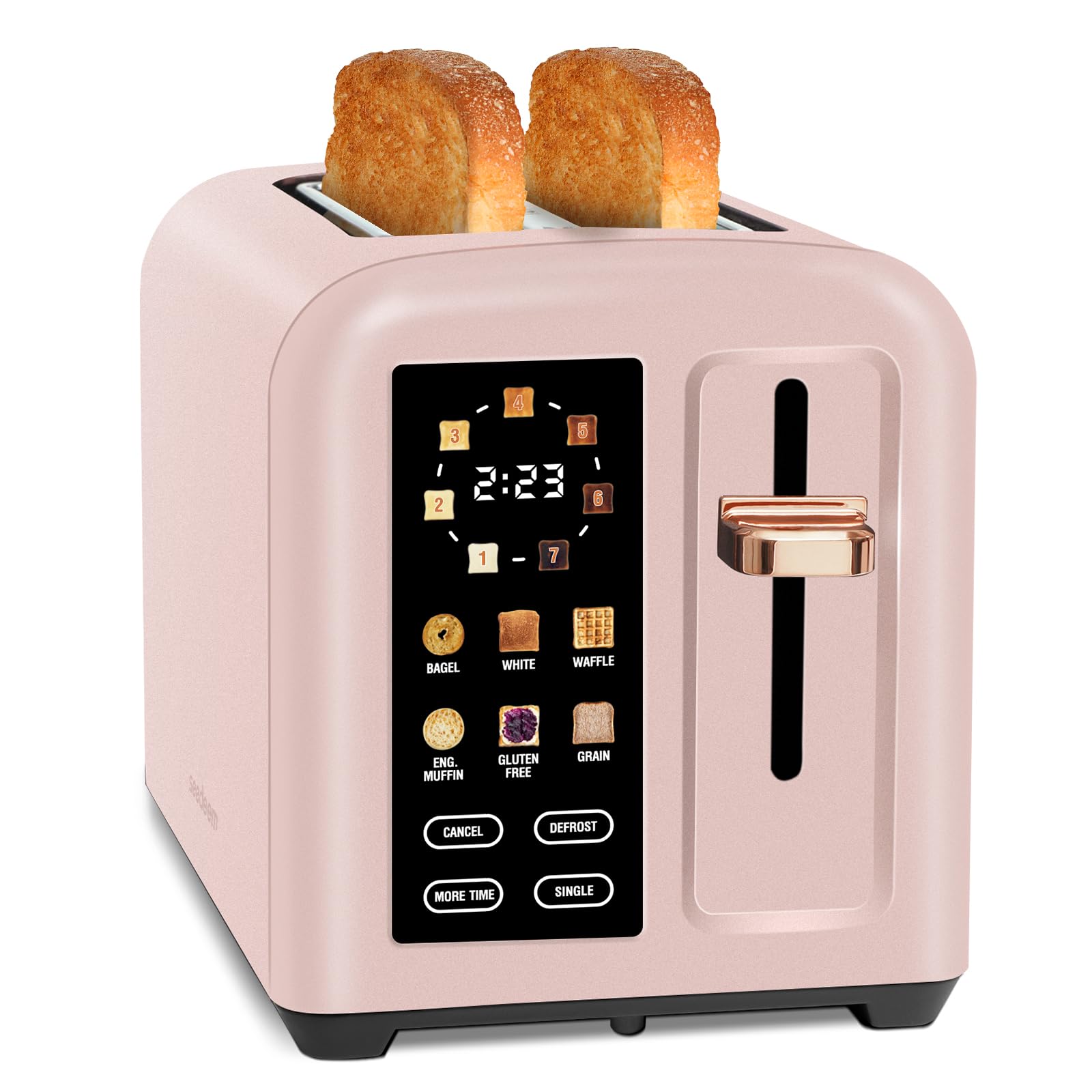 SEEDEEM Toaster 2 Slice, Touch Control Stainless Toaster LCD Display, 50% Faster Heating Speed, 1.4'' Wide Slots, More Timer Functions, Removable Crumb Tray, 1350W, Crystal Pink