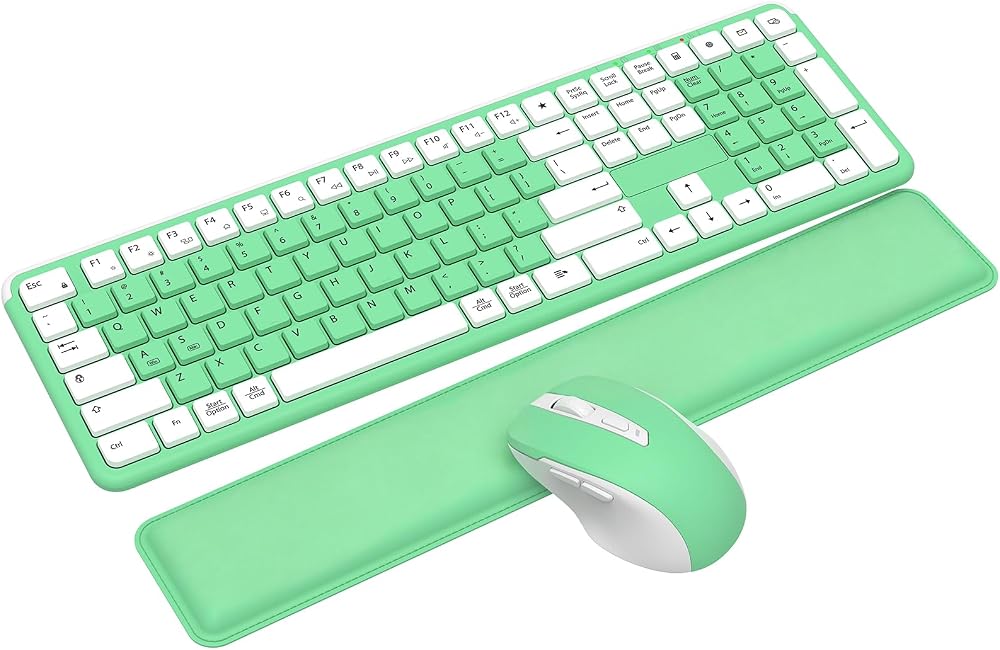 KG820 Pro Full-Size Silent Ergonomic Keyboard and Mouse (Green White) — 사진 1