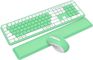 KG820 Pro Full-Size Silent Ergonomic Keyboard and Mouse (Green White)