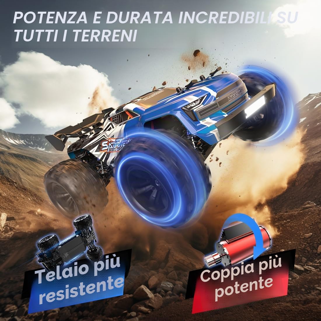DEERC H16E Camion RC da Corsa senza spazzole, Max 70 km/h, Auto RC Veloci per Hobby 1:16 4X4 RTR per Adulti e Ragazzi, Monster Truck RC per Tutti i Terreni, Regalo per Veicoli Elettrici Fuoristrada