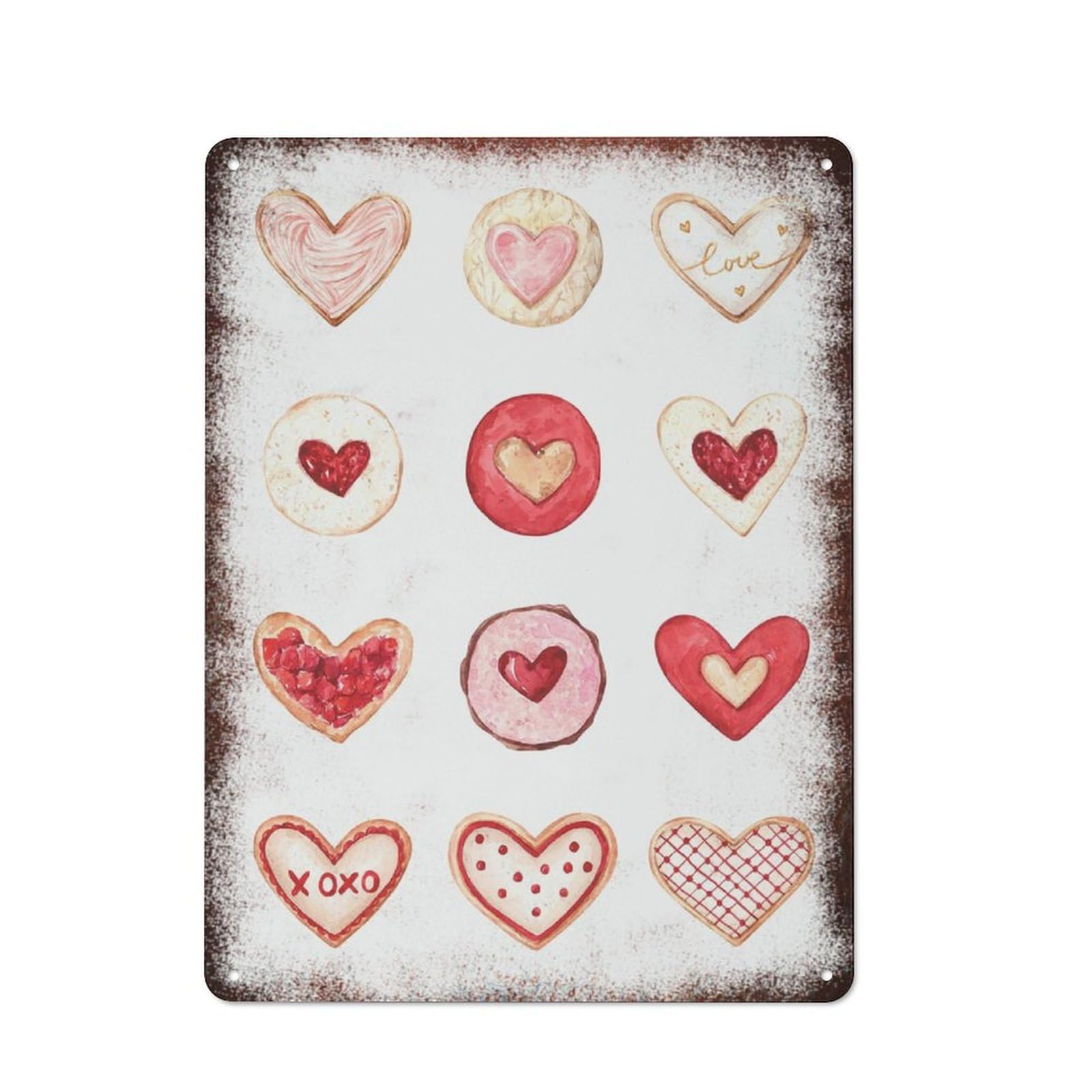 peiyeety Metal Tin Sign Heart Cookies Pattern Vintage Rustic Wall Art Kitchen Bathroom Bedroom Living Room Cafe Farmhouse Entryway Office Garage Home Bar Laundry Room Porch Patio 12x16 Inch
