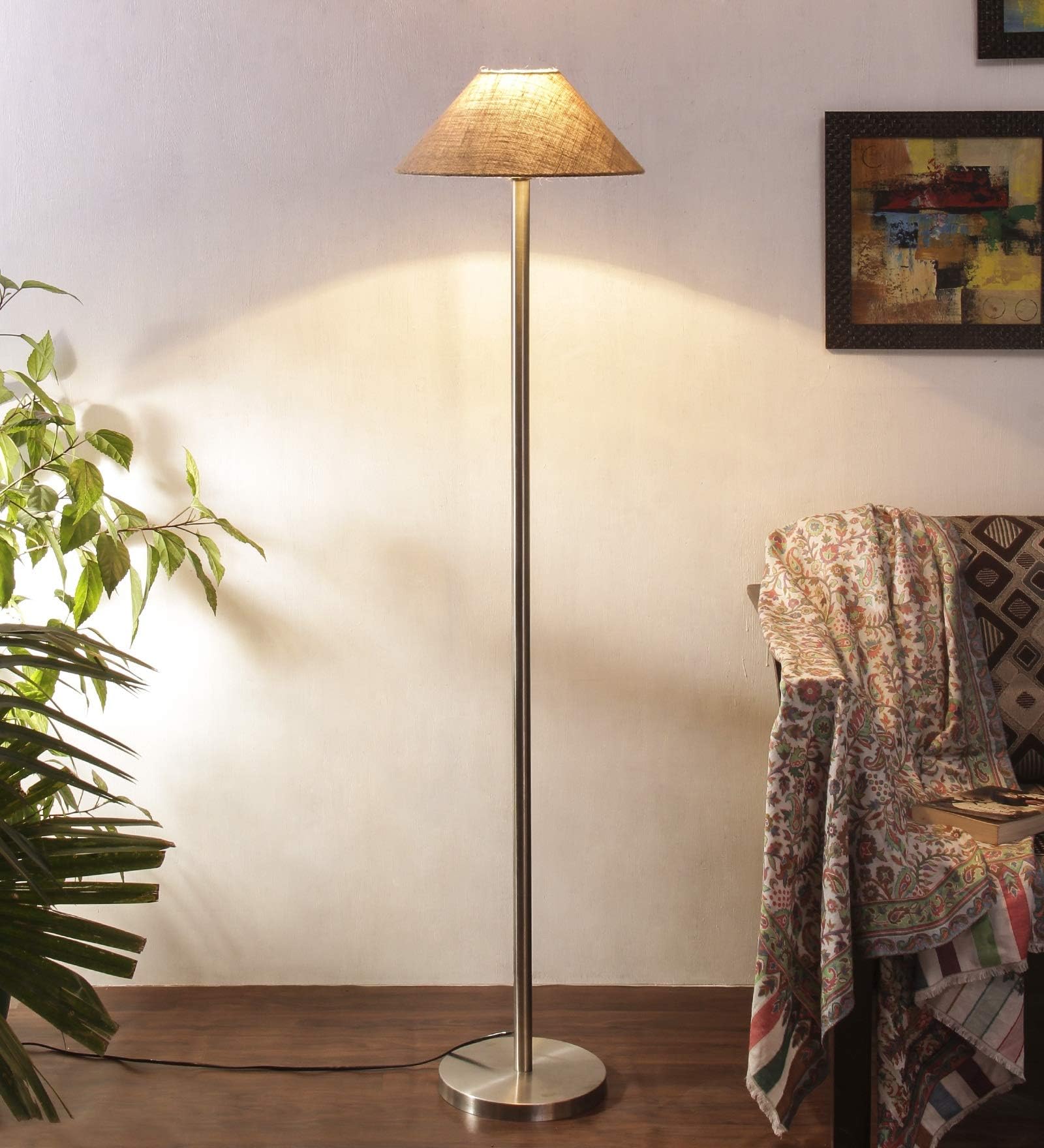 Devansh A537, Beige Jute Designer Steel Floor Lamp for Home Decor (13" Beige, Medium)