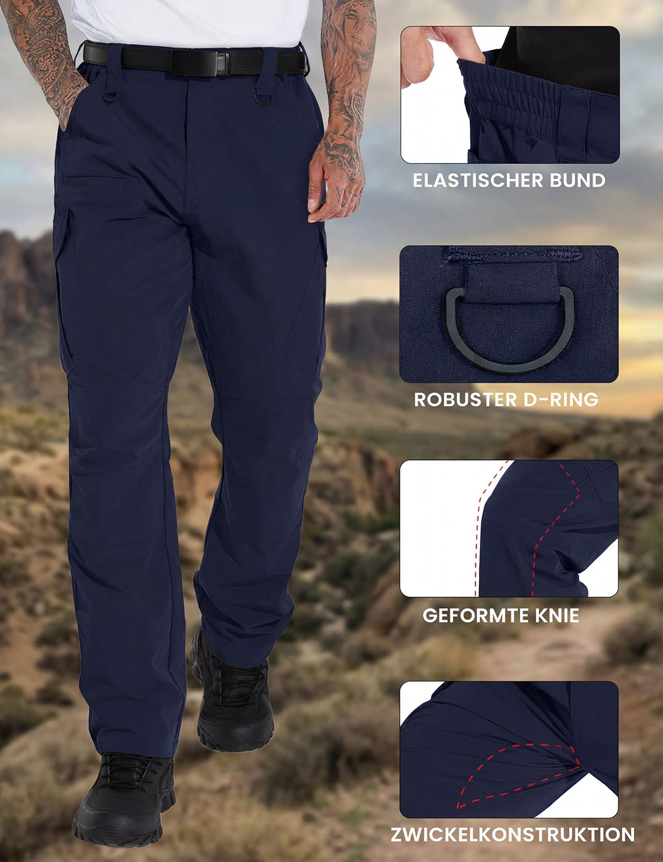 GymBrave Pantalon de randonnée Hommes Cargo Extensible léger Tactique avec 9 Poches Pantalon de Travail
