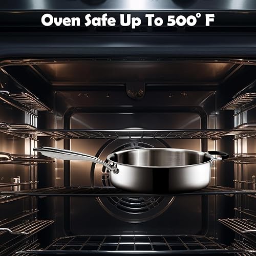 Miniatura 6 de Sartén de acero inoxidable de tres capas con vapor, sartén profunda de 5 cuartos de galón con tapa y mango para mantenerse fresco, sartén de 11.5