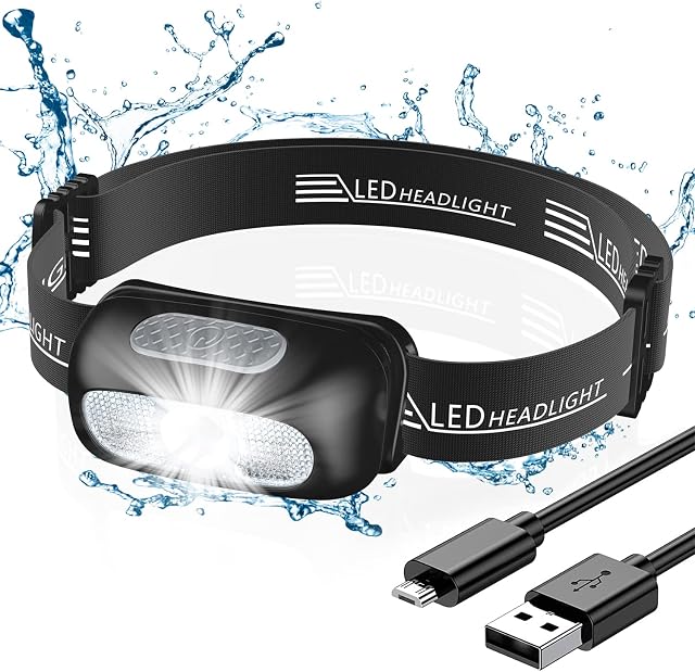 CIRYCASE Head Torch, Ultra-Light Rechargeable LED Headlamp with White Red Light, IPX4 Waterproof & 5 Modes Adjustable Headlamp for Adults & Kids, 200 Lumen Headlight for Outdoor, Camping, Cycling