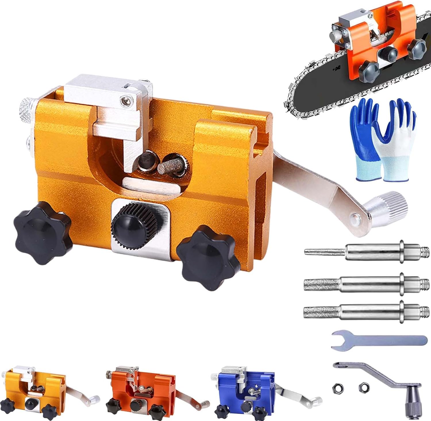 Chain Sharpener Tool, Universal Chain Saw Sharpener Jig Kit With 5 Sharpening Rods, Chain Saw Blade Sharpening Tool For Saw Chain (2pc Orange, L)