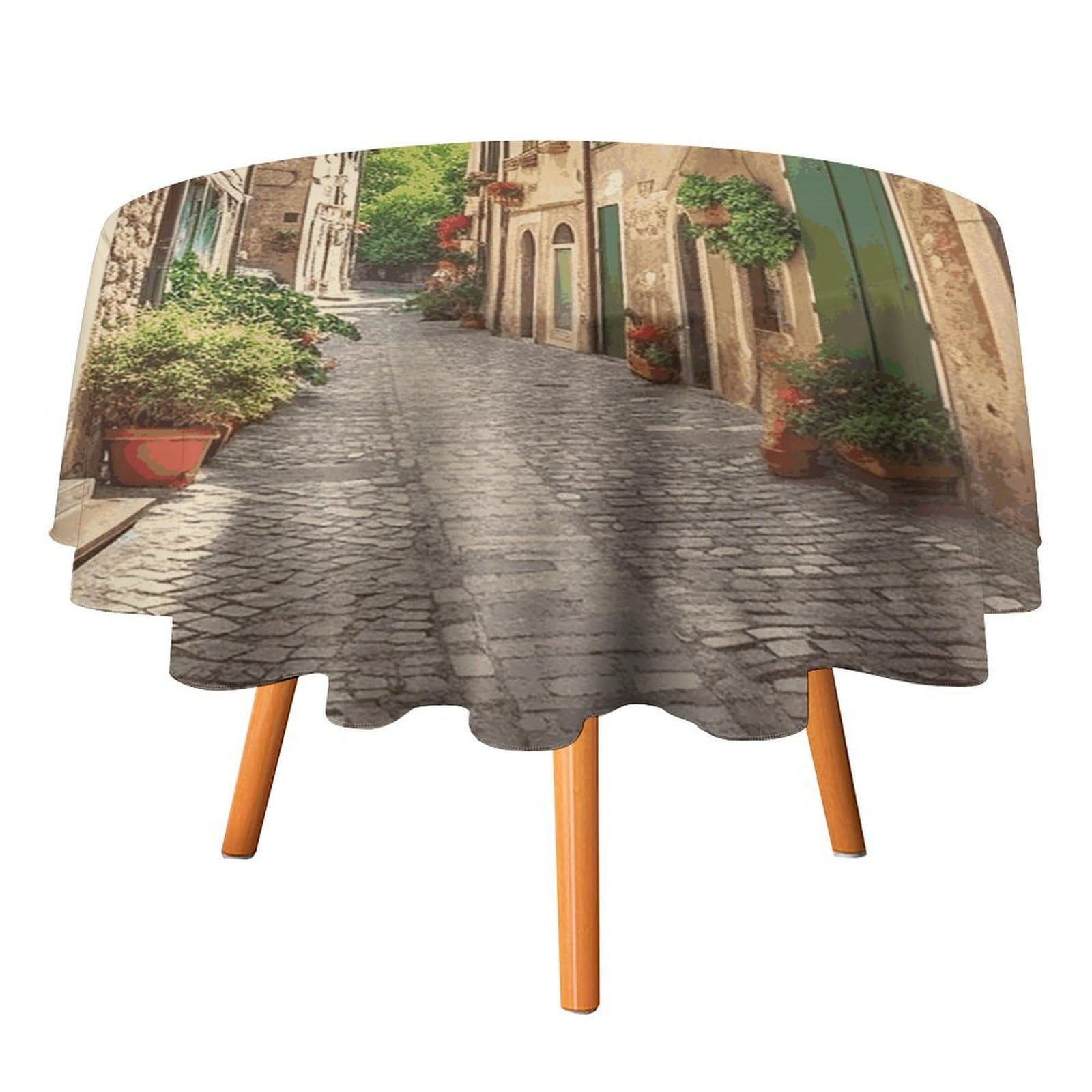 SMAZDFXX Italy Street Tablecloth 36x36in Round Table Cloth Durable Polyester, Washable Stain Resistant Table Cover for Indoor Outdoor (Picnic, Dining, Party)