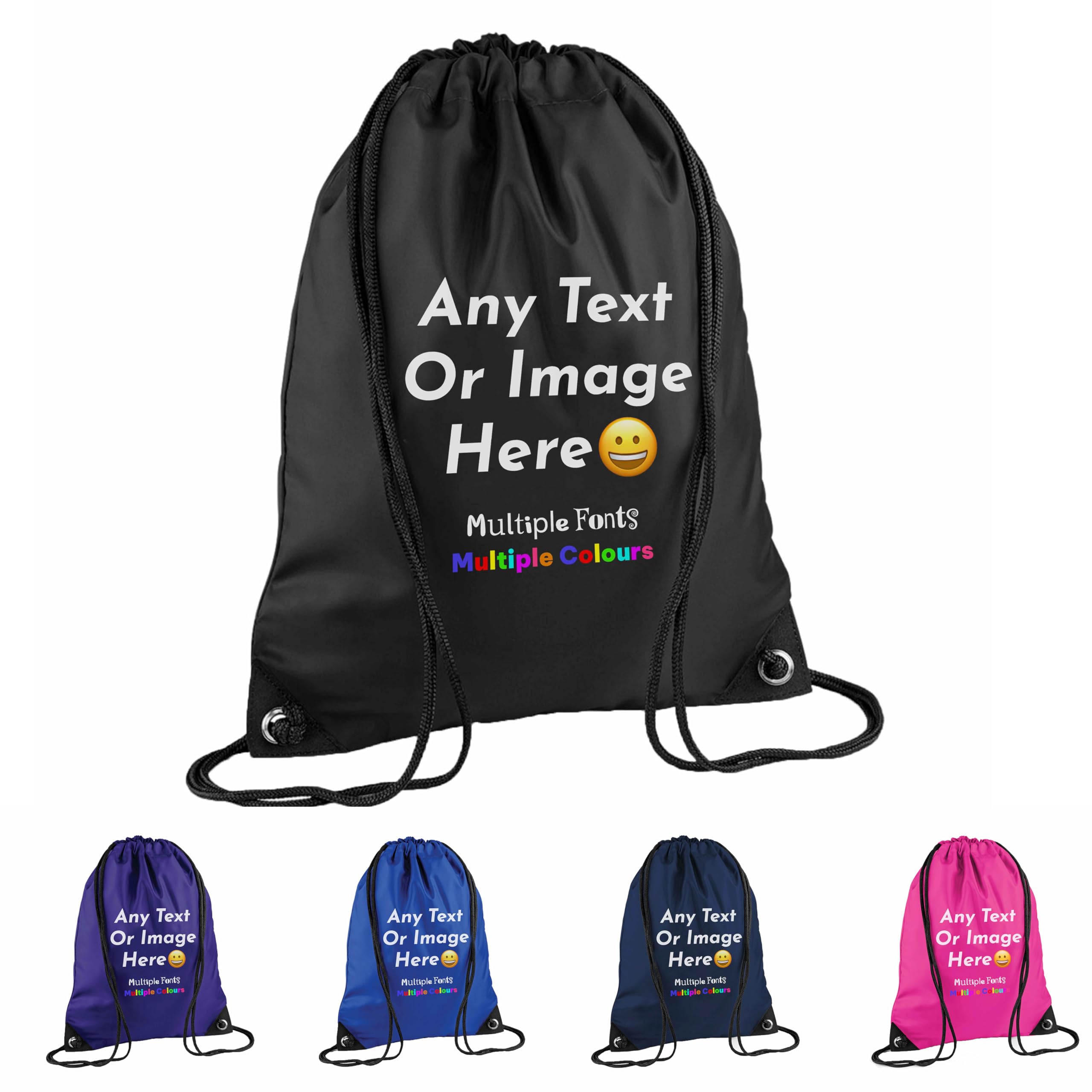 Varsany Personalised Drawstring Bag PE Kit Gym Swim School Bag Kids 0 Black