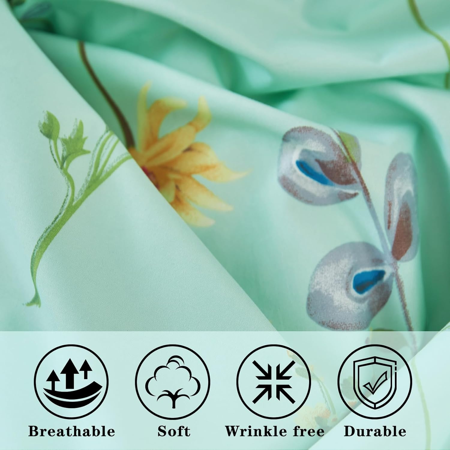 JSD Green Floral Printed Sheet Set Full Size, 4 Piece Soft Botanical Microfiber Sheets Extra Deep Pocket - Image 6