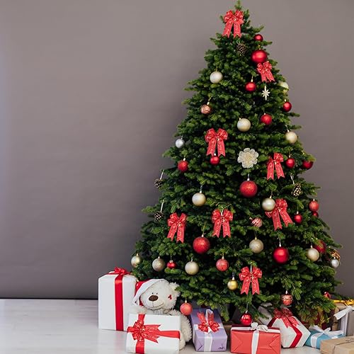 Miniatura 4 de Cinta de Navidad de 50 yardas, de 1.5 pulgadas, con alambre, cinta de satén de grogrén rojo con purpurina ancha para fiestas de Navidad, envoltura