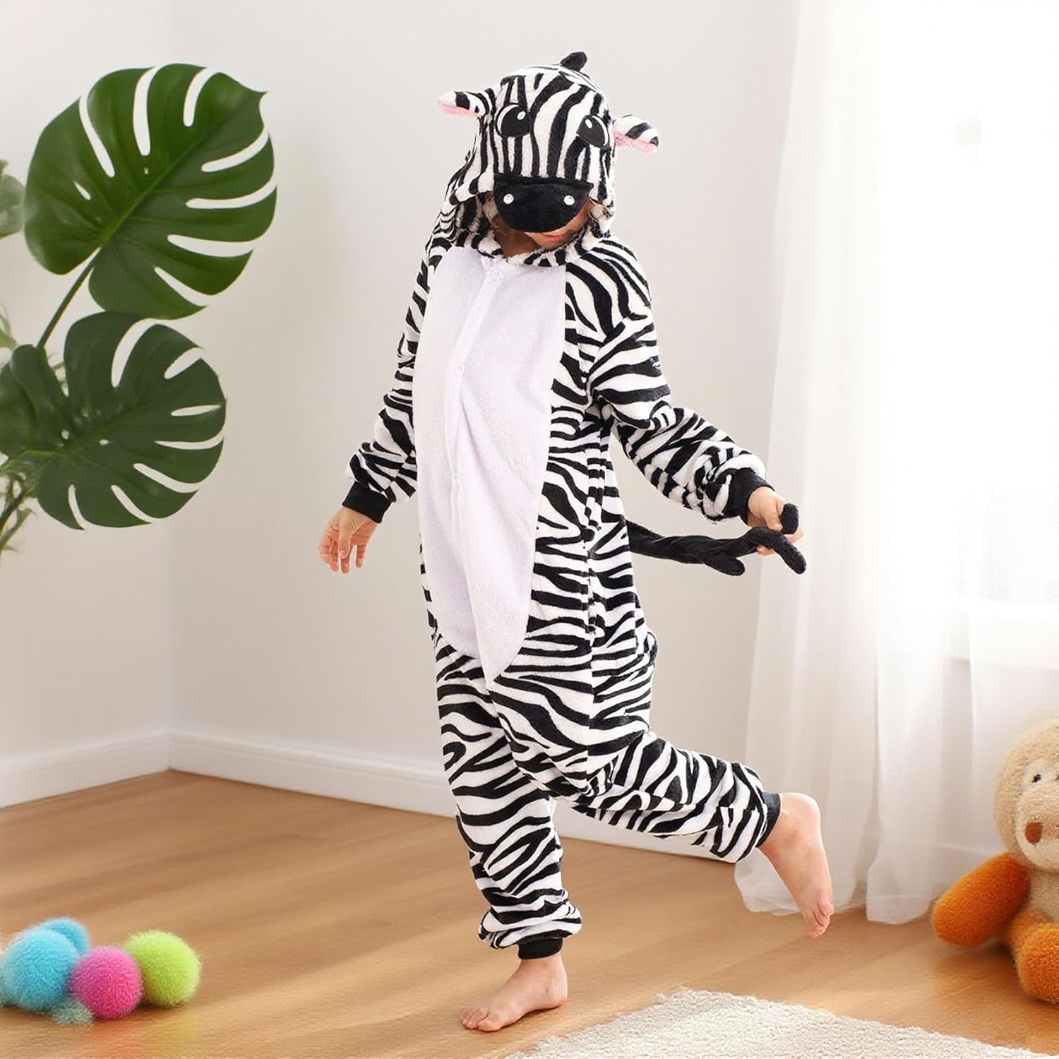 Animal Onesie Costumes for Kids Adults Cosplay Halloween for Boys Girls Womens Warm Plush One Piece Zebra