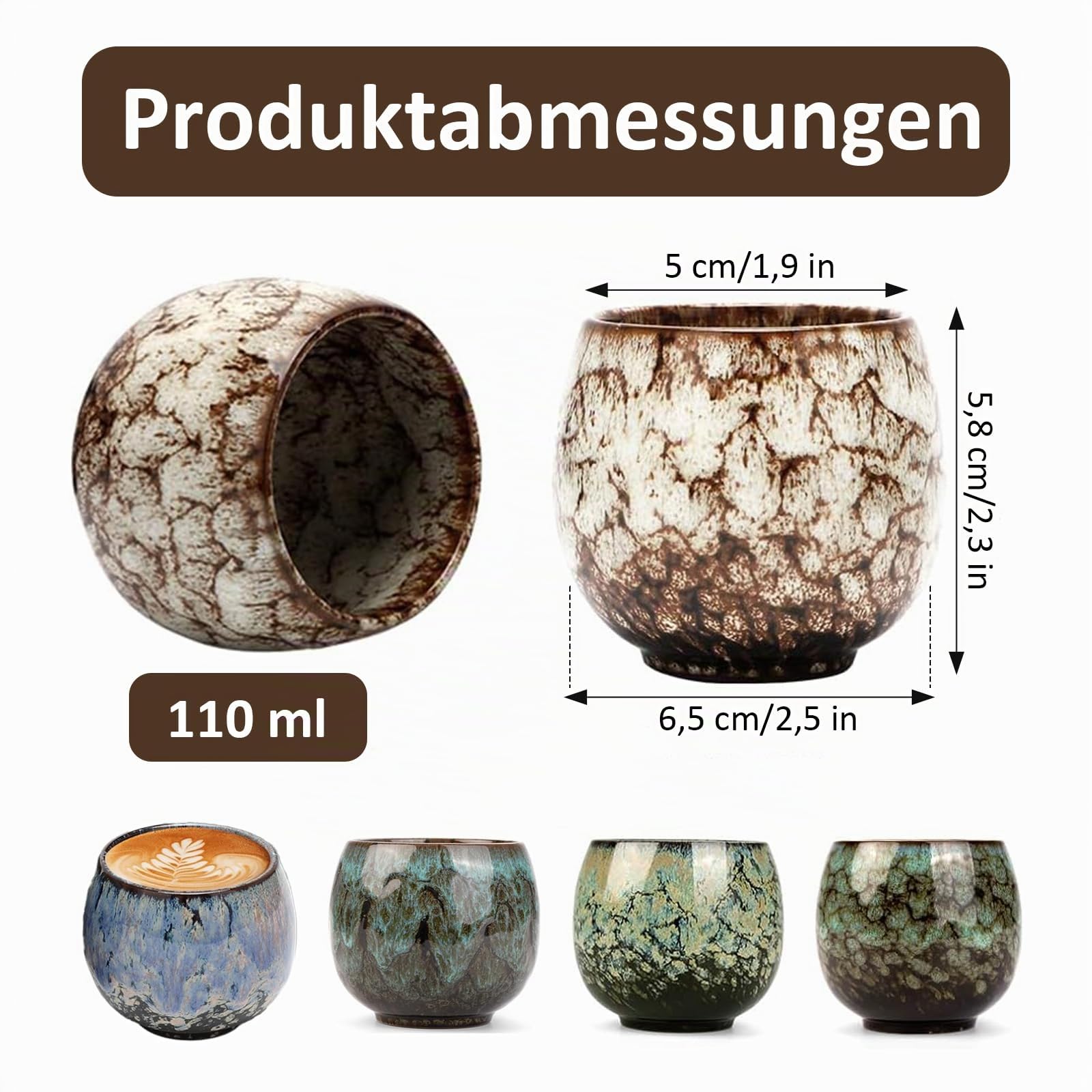 Espressotassen Set, 5 x 100ml Mini Espressotassen, Dickwandig Keramik Kaffeetassen Set, Mokkatassen Ohne Henkel, Geschenk in modernem Design, für Espresso, Mokka, Macchiato, Tee