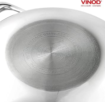 Vinod Platinum Extra Deep Stainless Steel Tri Ply Kadai Wok Saucepan Induction Friendly with Stainless Steel Lid, 24cm, 3.3 LTR