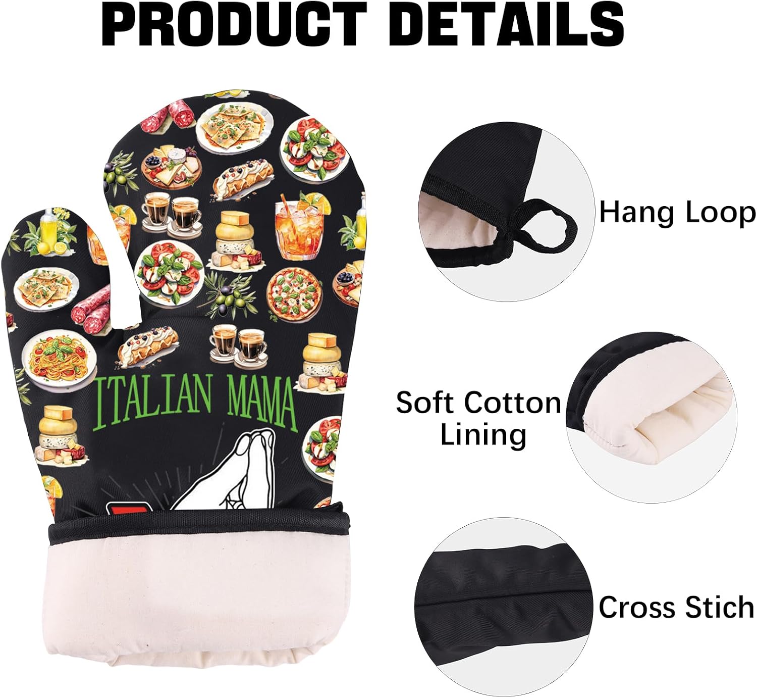 JNIAP Italian Oven Mitt Italian Mom Gift Italian Hand Gesture Oven Mitt Italy Food Oven Glove (Italian Mama om)