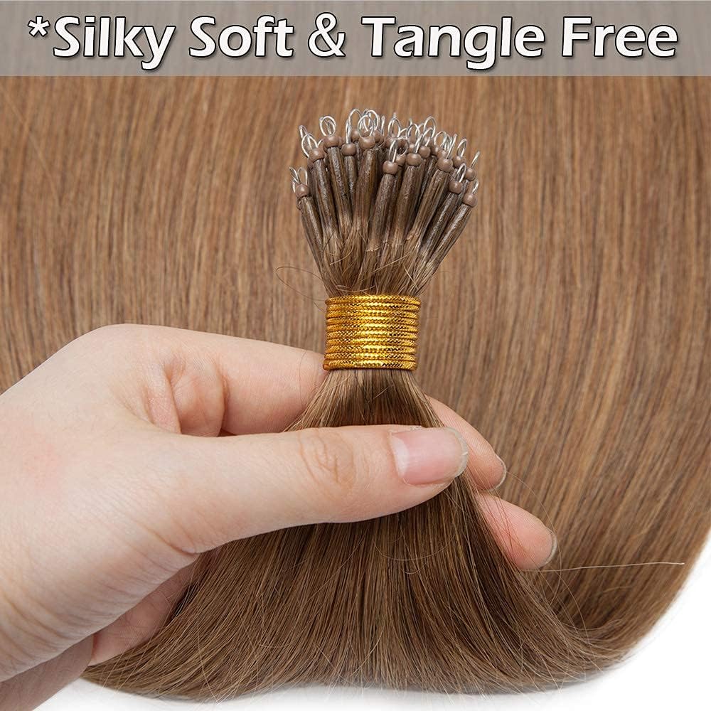 Nano Hair Extensions 18inch Nano Ring Hair 1g/s Pre Bonded 50g Nano Tip Bondings with Beads 100% Real Remy Human Hair #06 Light Brown With Nano Beads Cold Fusion 50 Strands - Image 5