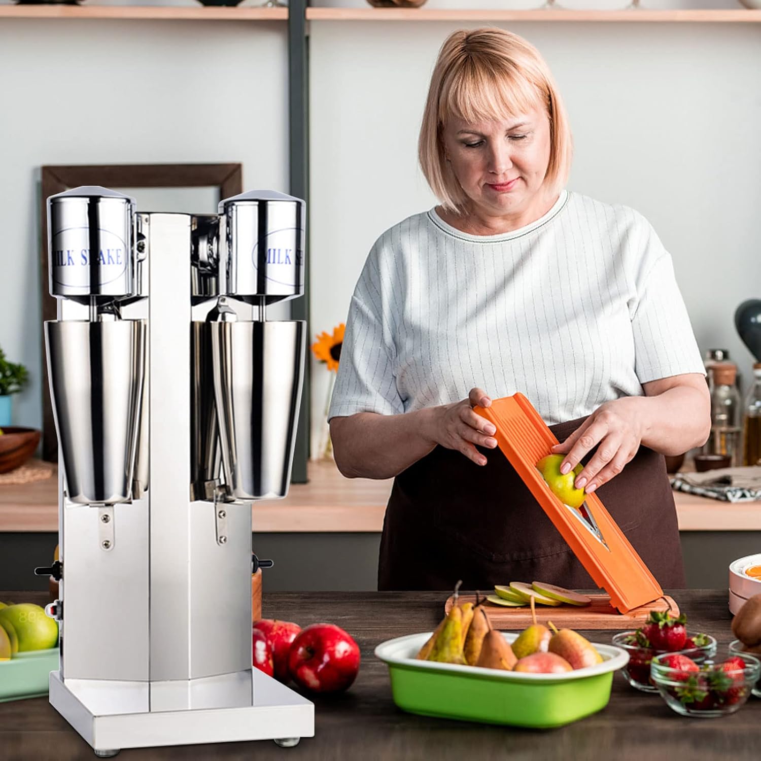 Double Head Milkshake Maker Machine,110V Electric Beverage Blender with 2 Stainless Steel Cups,2 Speed Adjustable Commercial Milkshake Machine for Protein Shakes,Ice Cream and Cocktails…