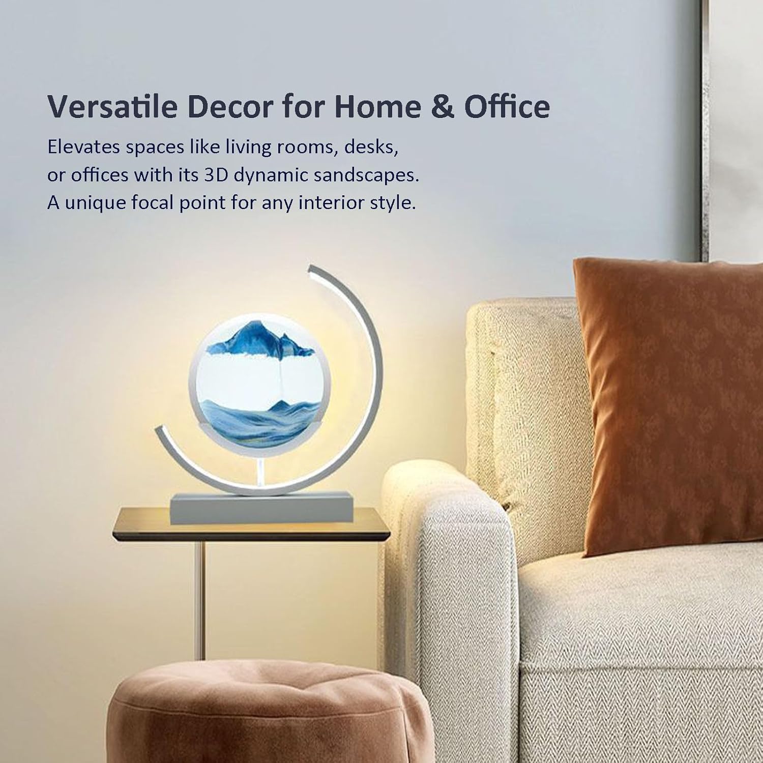 3D Moving Sand Art Desk Lamp 3D Moving Sand Art Rotating Hourglass Decoration Creative Art Creative Sea Glass Quicksand Painting Night Light (Black, Touch Style)