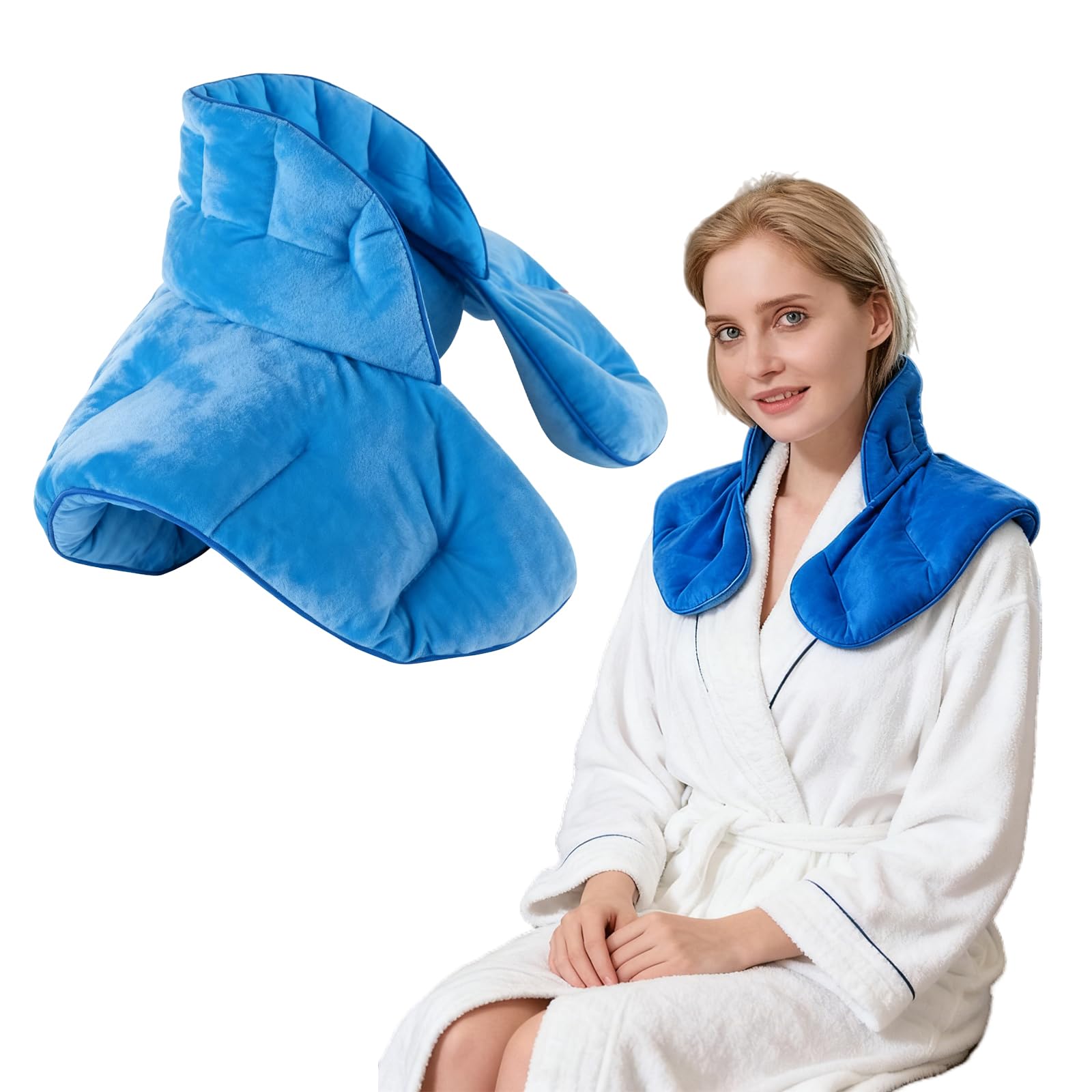 Cuscino termico per collo, spalle, grandi grani con lavanda, forno a microonde, scaldacollo, cuscino di semi di lino, semi di lino, calore umido, aromaterapia per spargimento (blu)