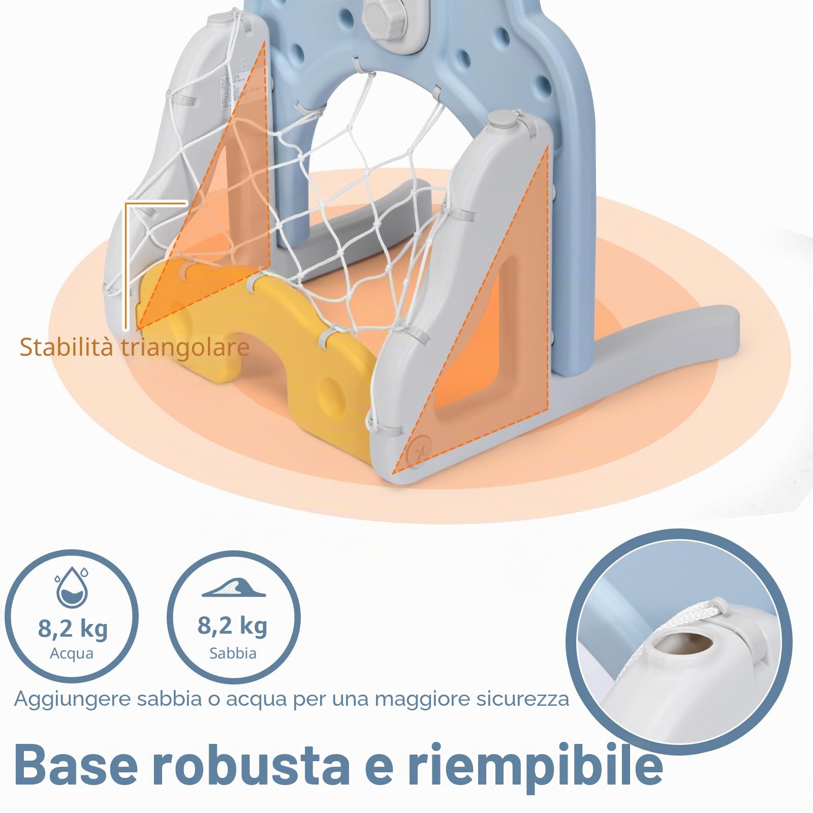 HOMASIS 3 in 1 Canestro Basket Bambini con Pallacanestro, Calcio e Golf, Basket Bambino a Forma di Leone con Altezza Regolabile 110-149 cm, Canestro Basket da Camera da Esterno (Giallo)