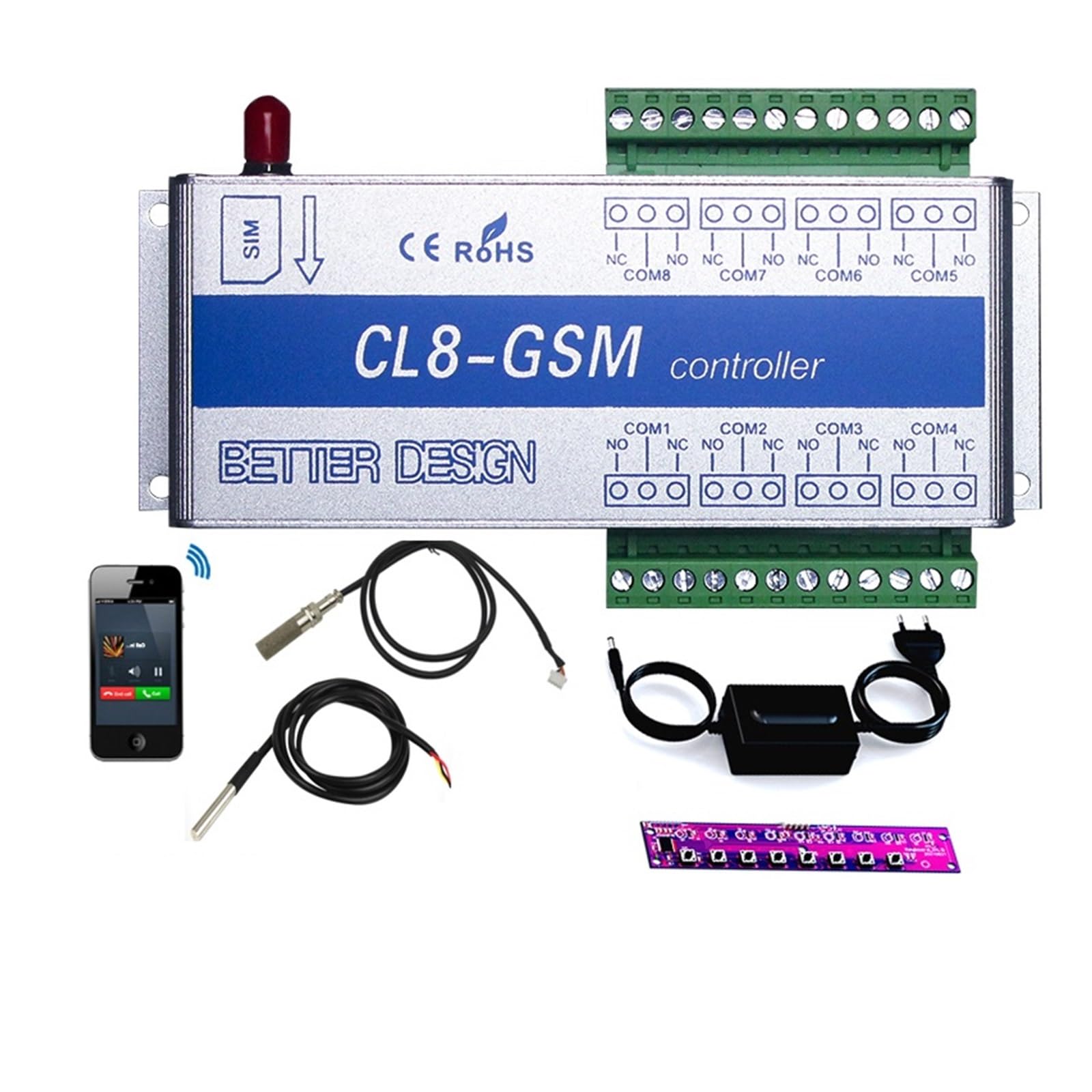 Abridor automático de puertas, CL8-GSM-NC de alarma de alerta SMS inalámbrico Monitoreo de temperatura Alarma GSM + Sensor con alerta de falla de energía para familias numerosas, comunidades pequeñas(