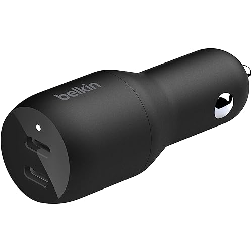Belkin 36-Watt Dual-USB Car Charger - Power Delivery 2 18W USB-C Ports with PPS Charging Apple iPhone 14, 14 Pro, 14 Pro Max, iPhone 13, 13 Pro, 13 Pro Max Samsung Galaxy, AirPods - USB-C Charger