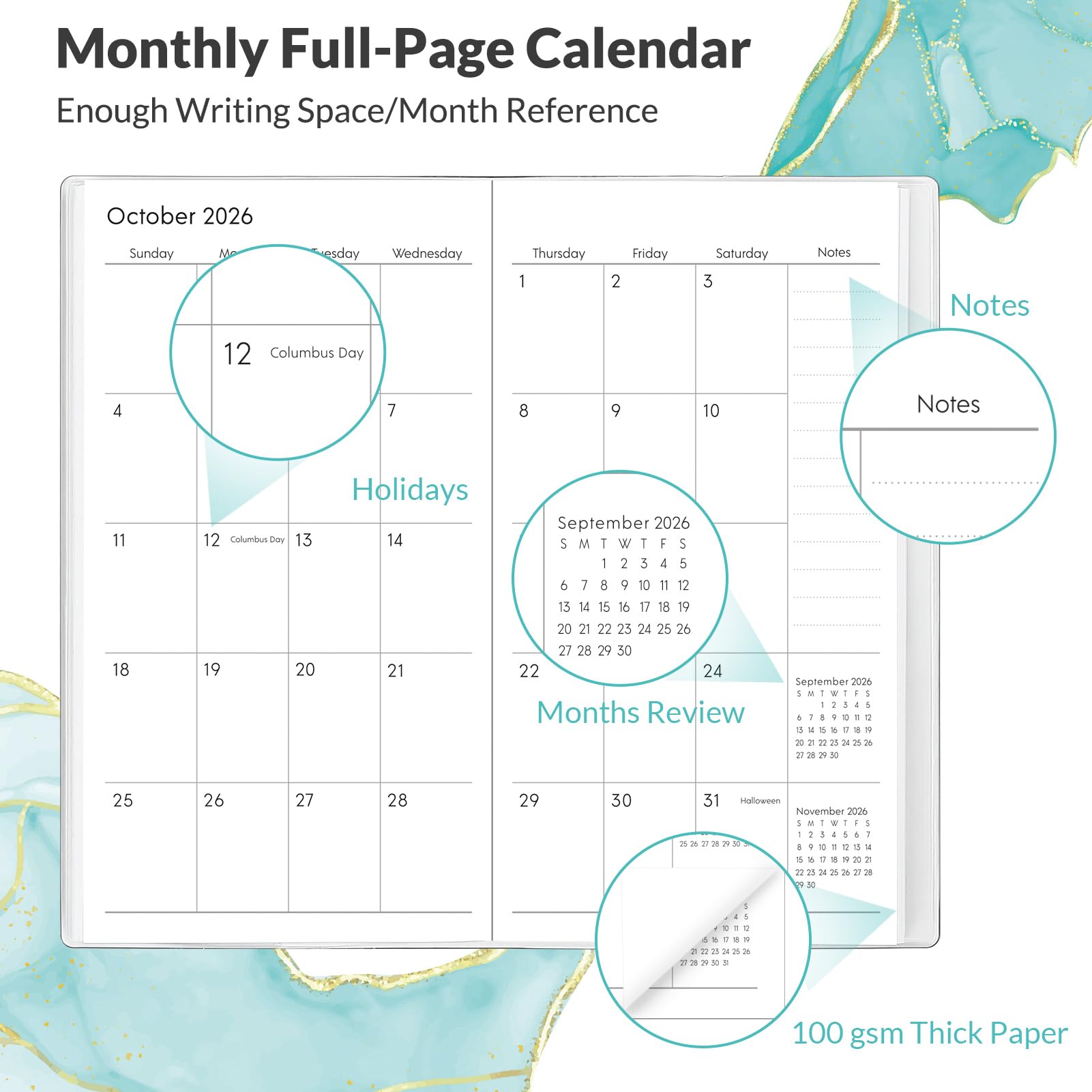 Phyxin Calendario tascabile 2025-2027, agenda tascabile due anni, va da luglio 2025 a dicembre 2027, agenda di piccole dimensioni – 17 x 9,4 cm, calendario piccolo per una facile organizzazione, marmo