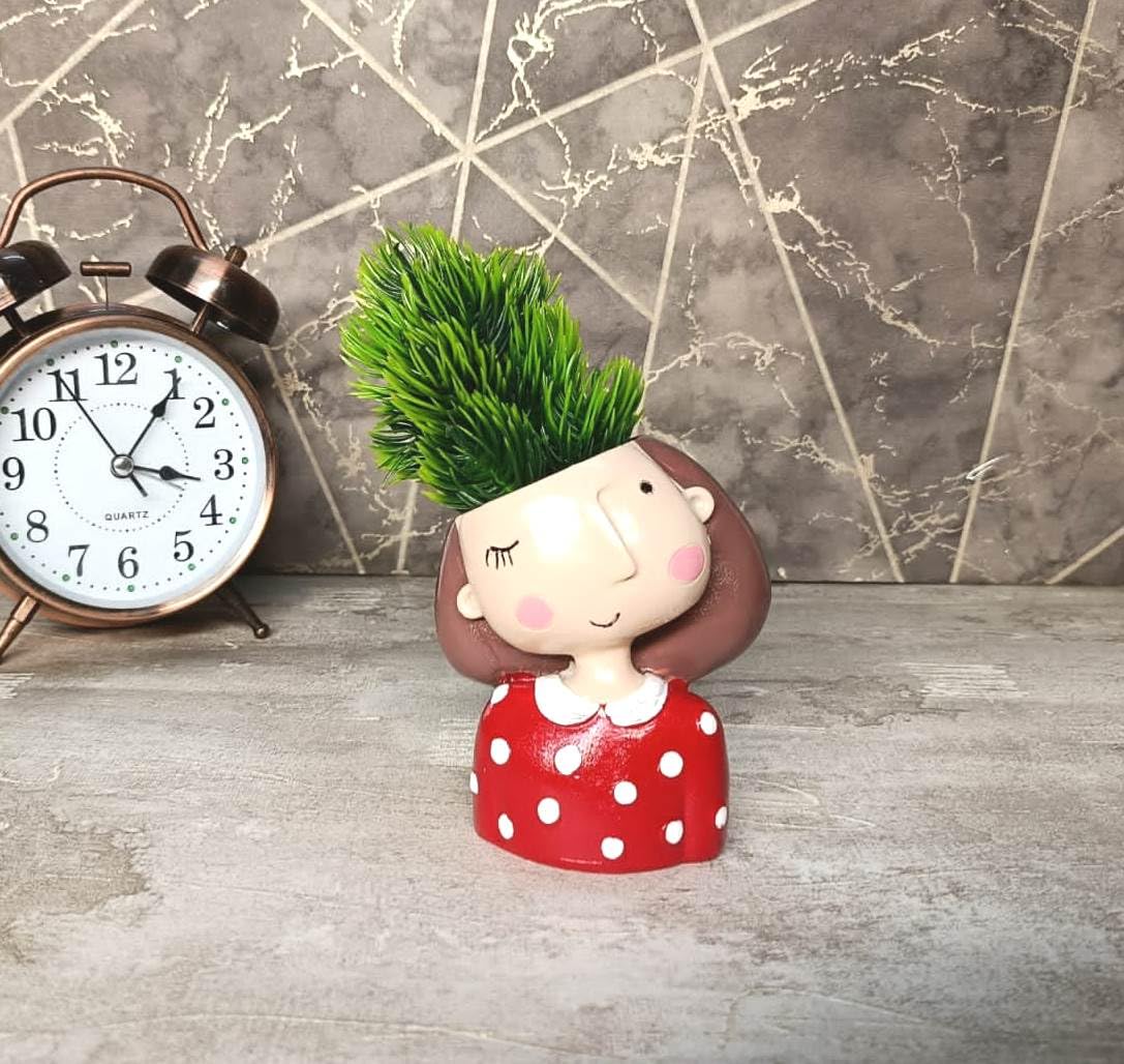 Guuchuu Poly Resin Cute Succulent Planter Pot with Artificial Succulent Plant(Pot Plant Included) (RED Girl, Resin) (B0CVHHDB4R) Amazon Price History, Amazon Price Tracker