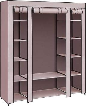 SONGMICS Wardrobe, Fabric Covered Folding Cabinet with 12 Shelves, Metal Frame, Dusky Pink LSF003P02