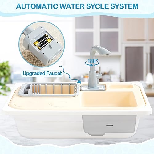 Miniatura 3 de Beright Juguetes para fregadero de cocina, juguetes de fregadero para niños pequeños con grifo mejorado, juguetes de simulación con agua corriente,