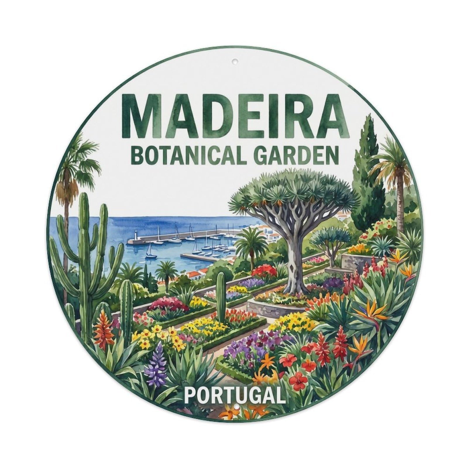 Olhnbad 08X08inch Style Artful Portugal Madeira Cityscape Historic Travel Art Metal Tin Sign